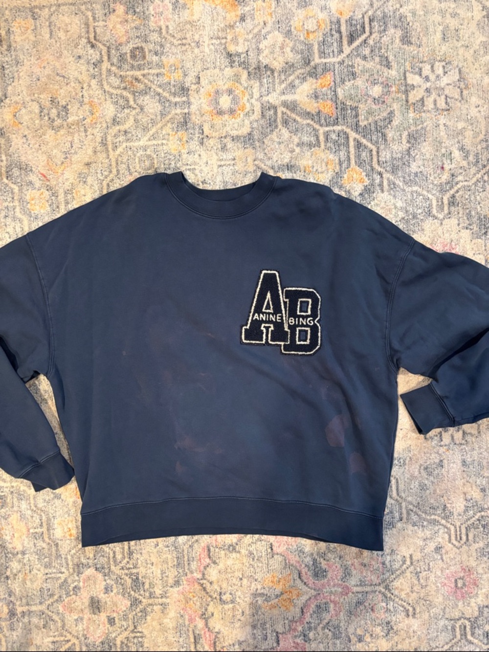 Anine Bing Navy Crewneck with AB Patch